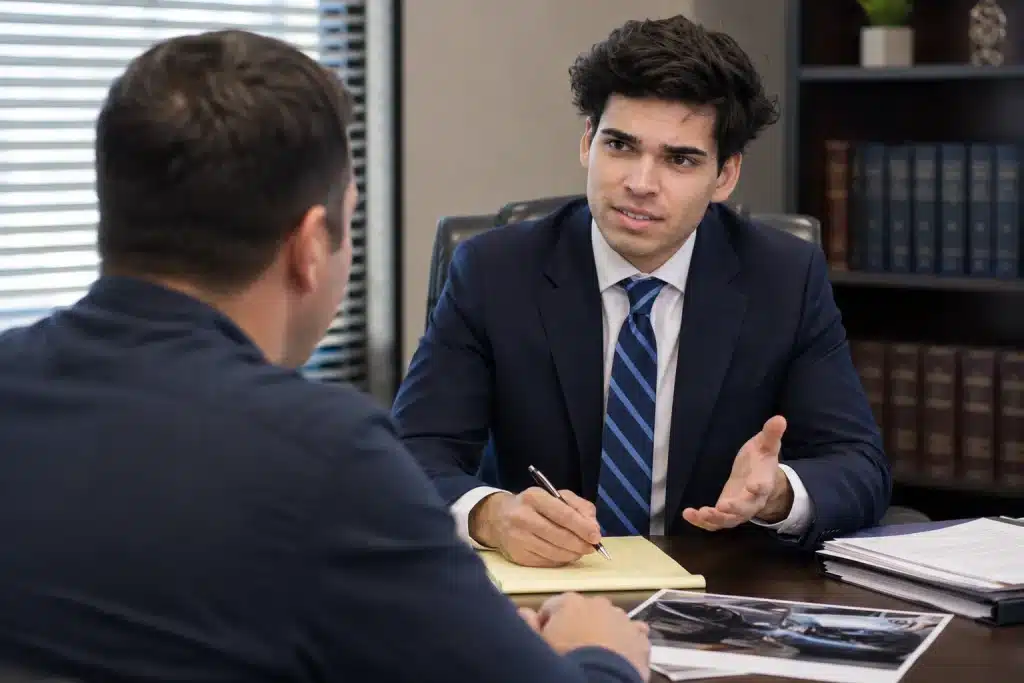 Brea car accident attorney consulting with an injured client