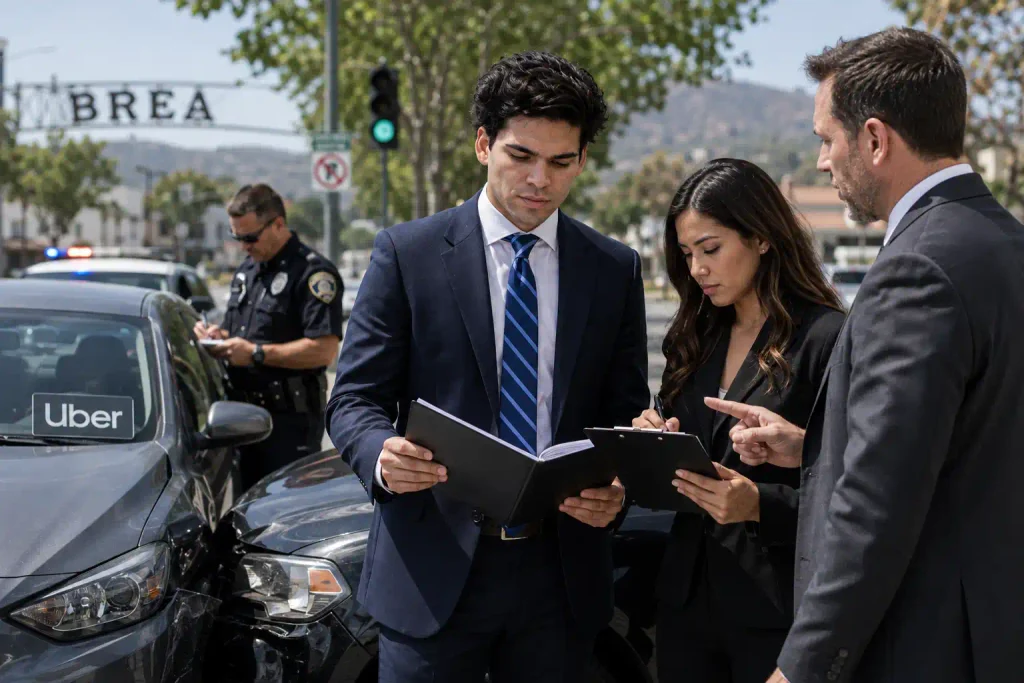 Legal team investigating a rideshare collision in Brea, California